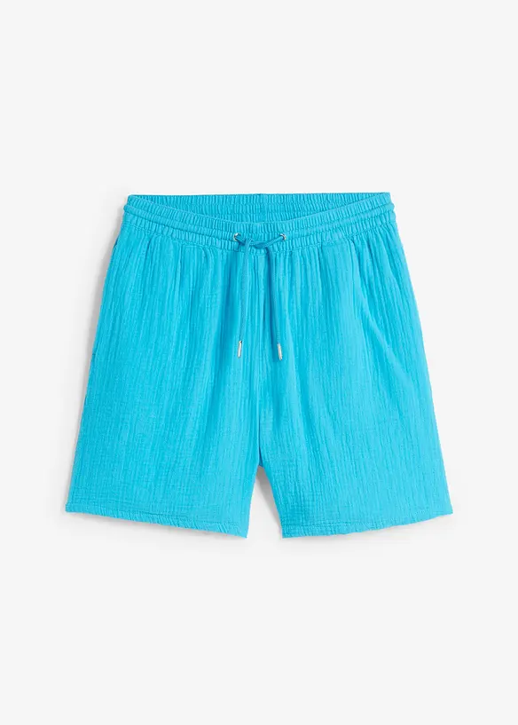 Musselin-Shorts aus reiner Baumwolle in blau von vorne - bonprix