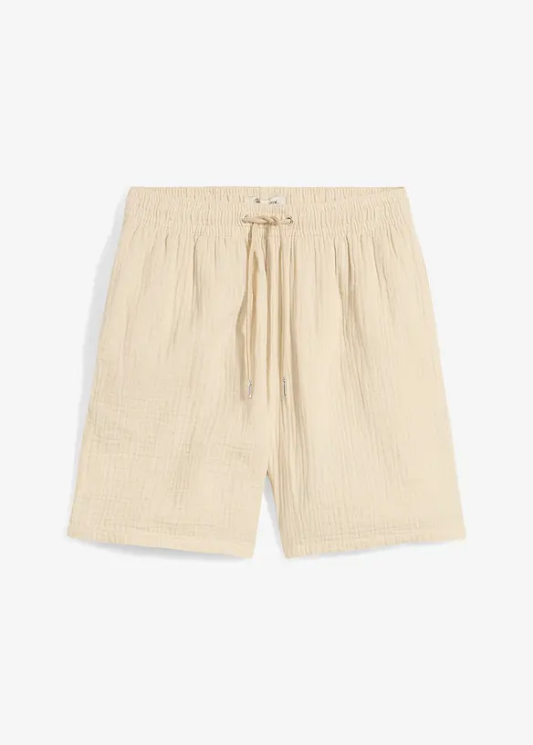 Musselin-Shorts aus reiner Baumwolle in beige von vorne - bonprix