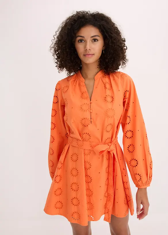 Blusenkleid aus reiner Bio-Baumwolle in orange von vorne (Totalaufnahme) - bonprix