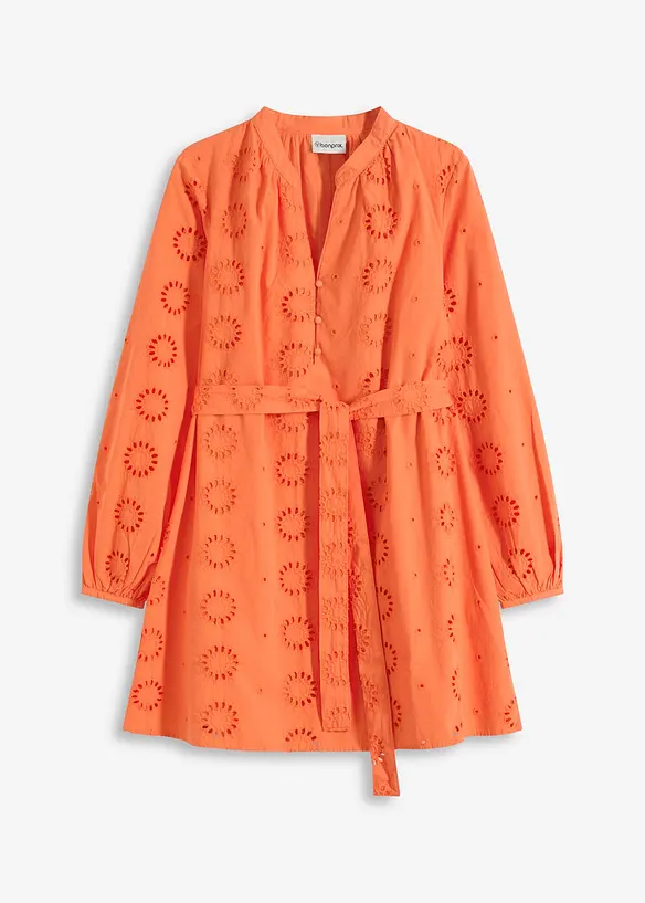 Blusenkleid aus reiner Bio-Baumwolle in orange von vorne - bonprix