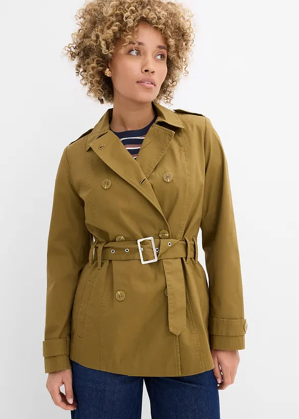 Kurzer Trenchcoat in grün von vorne (Totalaufnahme) - bonprix