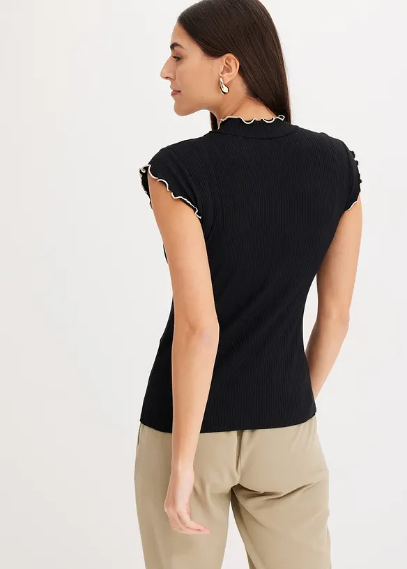 Rippshirt aus softem Viskose-Mix in schwarz von hinten (im Anschnitt) - bonprix Rippshirt aus softem Viskose-Mix in schwarz von hinten (im Anschnitt) - bonprix