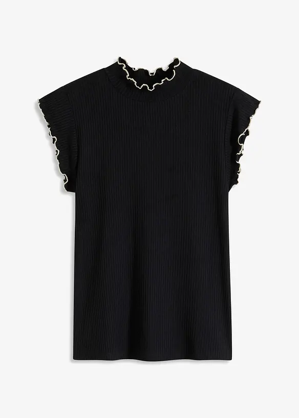 Rippshirt aus softem Viskose-Mix in schwarz von vorne - bonprix Rippshirt aus softem Viskose-Mix in schwarz von vorne - bonprix