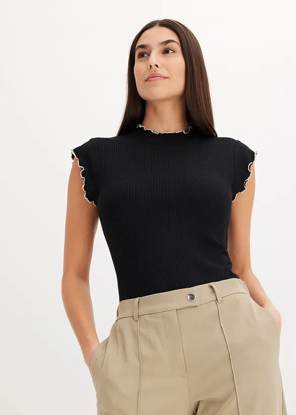 Rippshirt aus softem Viskose-Mix in schwarz von vorne (im Anschnitt) - bonprix Rippshirt aus softem Viskose-Mix in schwarz von vorne (im Anschnitt) - bonprix