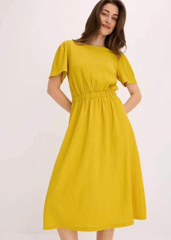 Ausgestelltes Jerseykleid in gelb von vorne (Totalaufnahme) - bonprix
