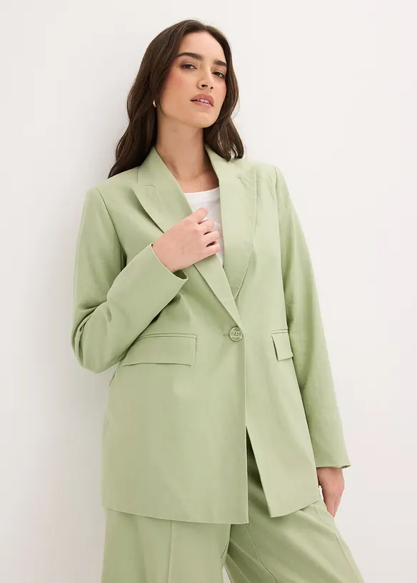 Leinen-Blazer in grün von vorne (im Anschnitt) - bonprix