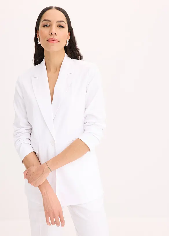 Leinen-Blazer in weiß von vorne (im Anschnitt) - bonprix