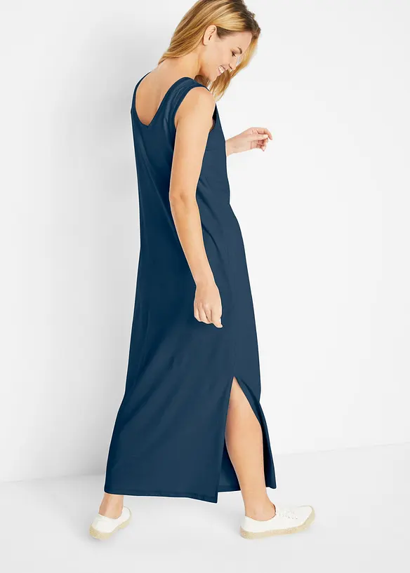 Figurbetontes Jerseykleid in blau von hinten (Totalaufnahme) - bonprix Figurbetontes Jerseykleid in blau von hinten (Totalaufnahme) - bonprix