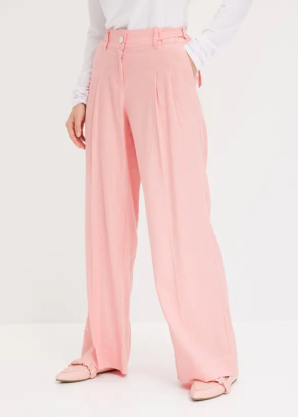 Palazzo-Hose aus leichtem Leinen-Mix in rosa von vorne - bonprix