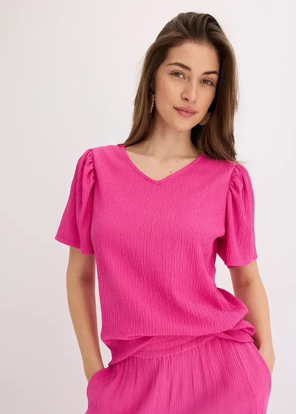 Shirt aus strukturiertem Crêpe in pink von vorne (im Anschnitt) - bonprix Shirt aus strukturiertem Crêpe in pink von vorne (im Anschnitt) - bonprix