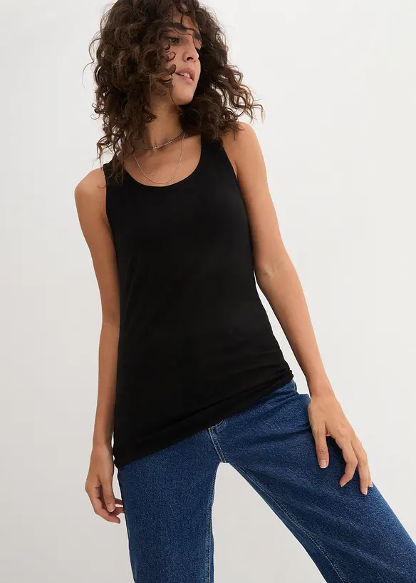 Tanktop mit Baumwolle (2er-Pack) in schwarz von vorne (im Anschnitt) - bonprix Tanktop mit Baumwolle (2er-Pack) in schwarz von vorne (im Anschnitt) - bonprix