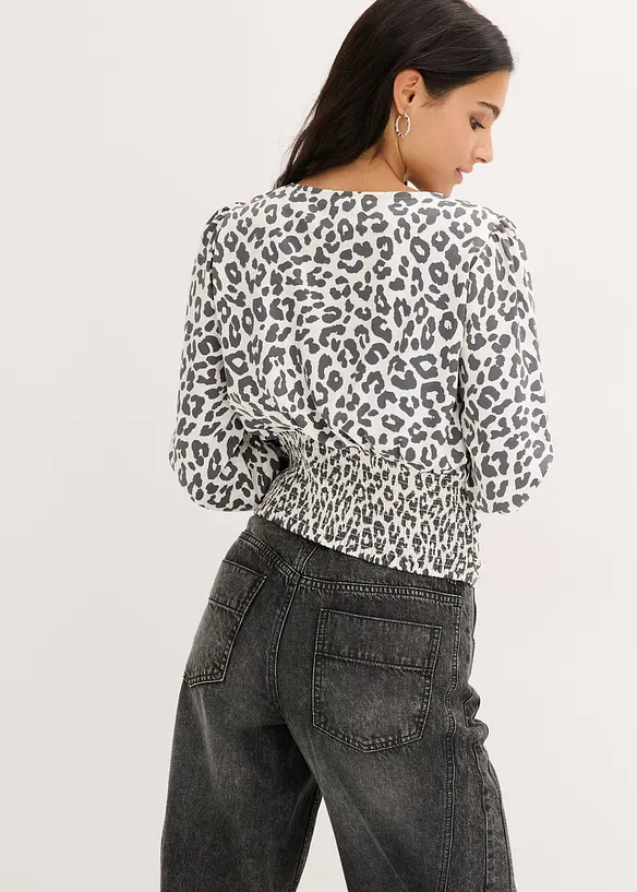 Bluse mit Raffung in weiß von hinten (im Anschnitt) - bonprix