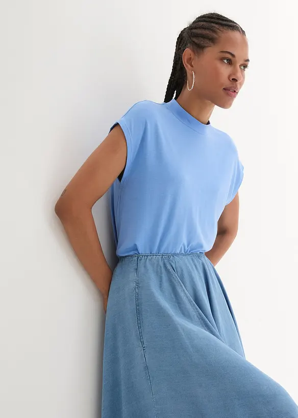 T-Shirt aus softer Viskose in blau von vorne (im Anschnitt) - bonprix T-Shirt aus softer Viskose in blau von vorne (im Anschnitt) - bonprix