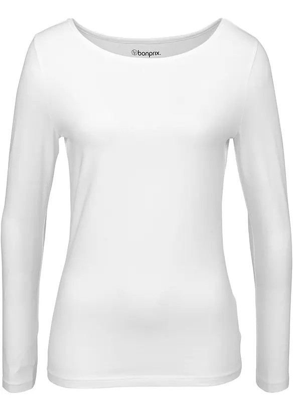 Figurbetontes Langarmshirt in weiß von vorne - bonprix
