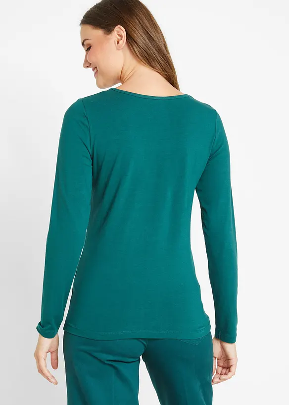 Figurbetontes Langarmshirt in petrol von hinten (im Anschnitt) - bonprix