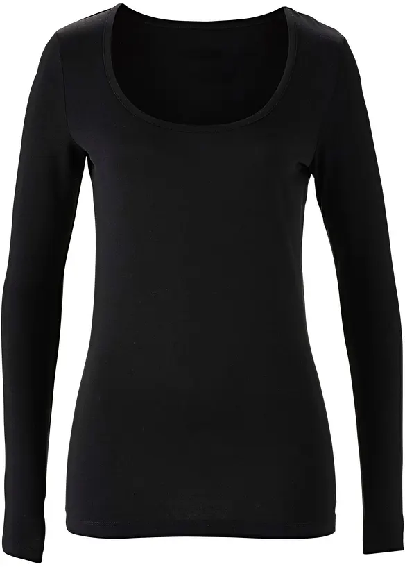 Figurbetontes Langarmshirt in schwarz - bonprix