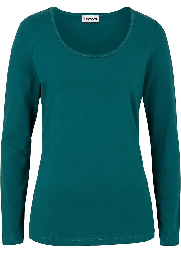 Figurbetontes Langarmshirt in petrol von vorne - bonprix