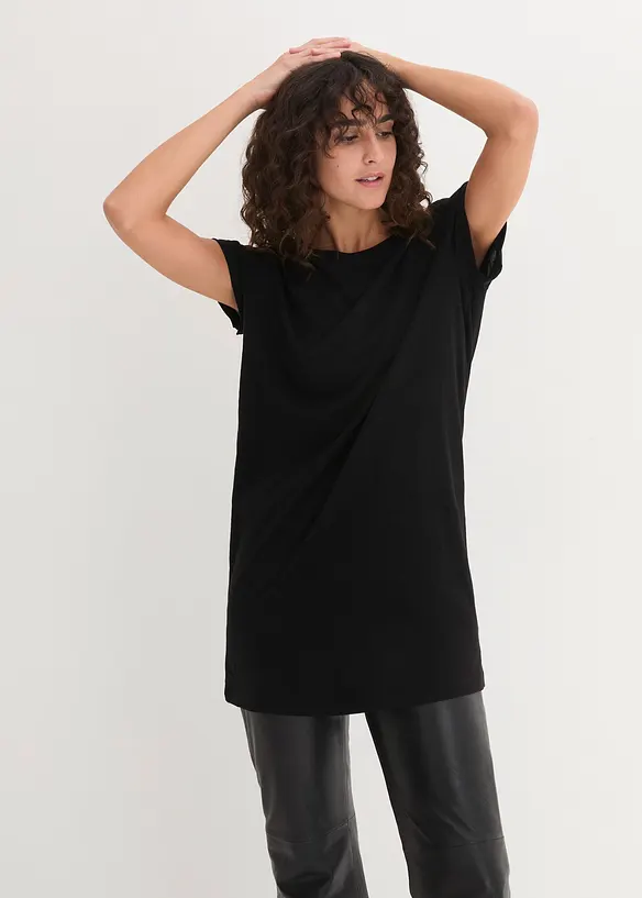 Boxy-Longshirt mit kurzen Ärmeln in schwarz von vorne (im Anschnitt) - bonprix Boxy-Longshirt mit kurzen Ärmeln in schwarz von vorne (im Anschnitt) - bonprix