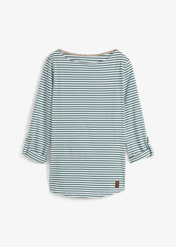 Langarmshirt aus reiner Baumwolle in petrol von vorne - bonprix
