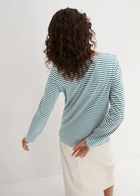 Langarmshirt aus reiner Baumwolle in petrol von hinten (im Anschnitt) - bonprix