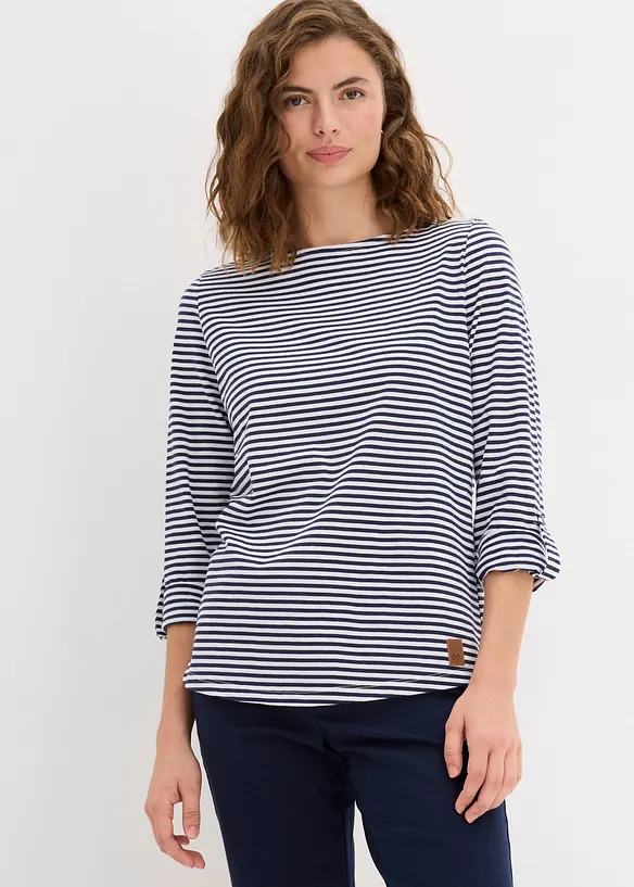 Langarmshirt aus reiner Baumwolle in blau von vorne (im Anschnitt) - bonprix