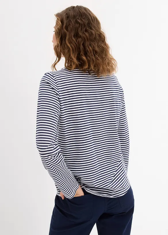 Langarmshirt aus reiner Baumwolle in blau von hinten (im Anschnitt) - bonprix