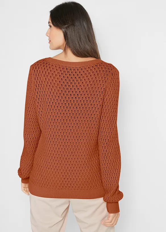 Pullover mit Strukturstrick aus Baumwollmix in braun von hinten (im Anschnitt) - bonprix