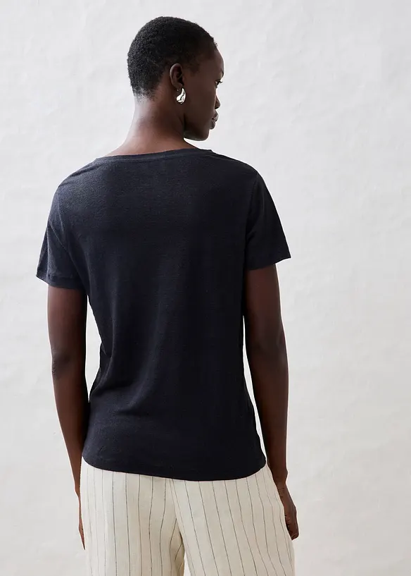 T-Shirt aus reinem Leinen in schwarz von hinten (im Anschnitt) - bonprix
