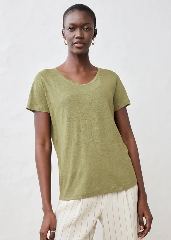 T-Shirt aus reinem Leinen in grün von vorne (im Anschnitt) - bonprix