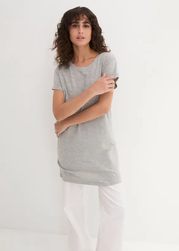 Boxy-Longshirt mit kurzen Ärmeln in grau von vorne (im Anschnitt) - bonprix Boxy-Longshirt mit kurzen Ärmeln in grau von vorne (im Anschnitt) - bonprix