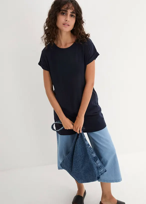 Boxy-Longshirt mit kurzen Ärmeln in blau von vorne (im Anschnitt) - bonprix Boxy-Longshirt mit kurzen Ärmeln in blau von vorne (im Anschnitt) - bonprix