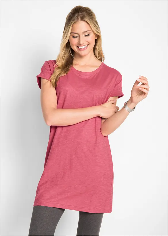 Boxy-Longshirt mit kurzen Ärmeln in pink von vorne (im Anschnitt) - bonprix Boxy-Longshirt mit kurzen Ärmeln in pink von vorne (im Anschnitt) - bonprix