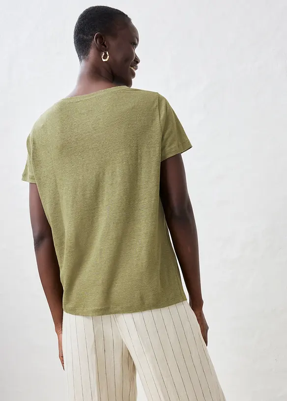 T-Shirt aus reinem Leinen in grün von hinten (im Anschnitt) - bonprix