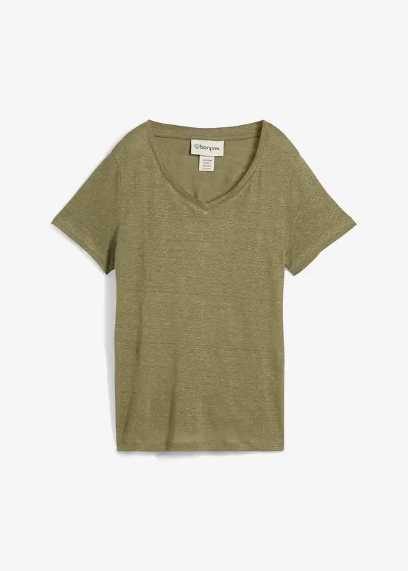 T-Shirt aus reinem Leinen in grün von vorne - bonprix