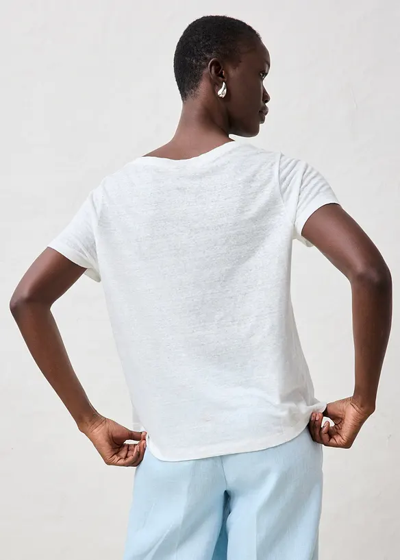 T-Shirt aus reinem Leinen in weiß von hinten (im Anschnitt) - bonprix