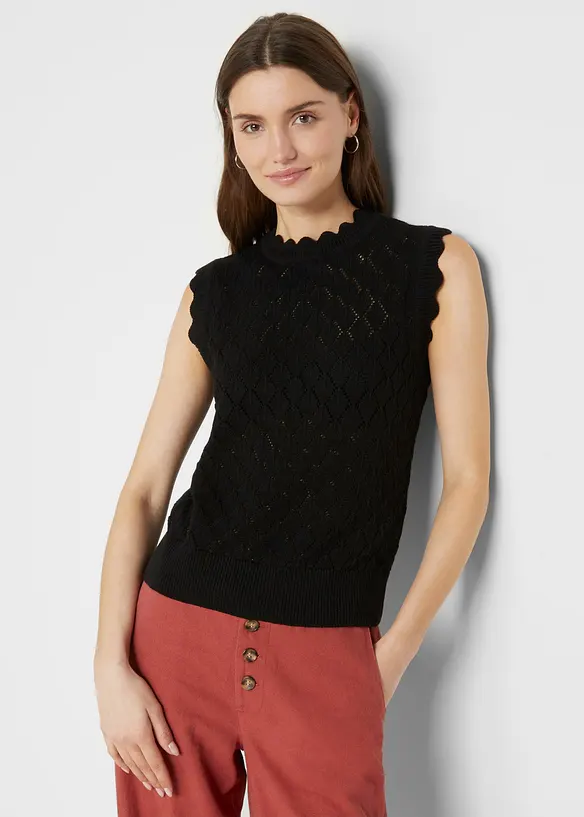 Ajour-Pullunder aus Baumwoll-Mix in schwarz von vorne (im Anschnitt) - bonprix Ajour-Pullunder aus Baumwoll-Mix in schwarz von vorne (im Anschnitt) - bonprix