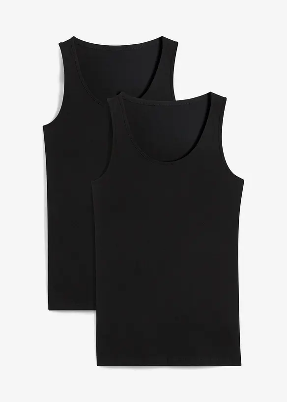 Tanktop mit Baumwolle (2er-Pack) in schwarz von vorne - bonprix Tanktop mit Baumwolle (2er-Pack) in schwarz von vorne - bonprix