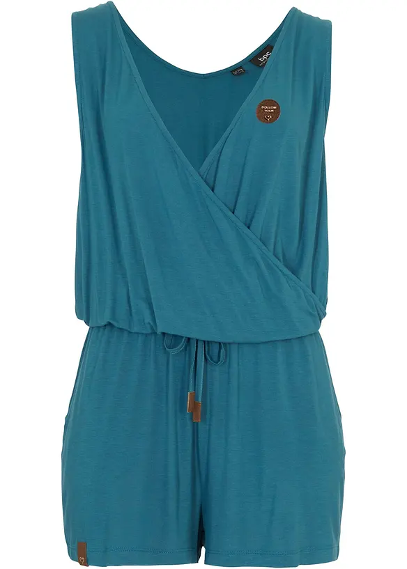 Jersey-Jumpsuit aus softer Viskose in petrol von vorne - bonprix