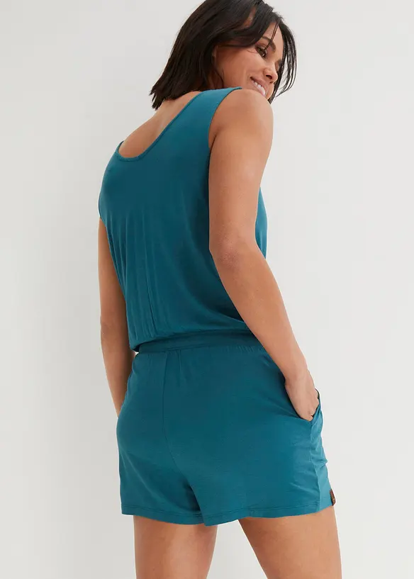 Jersey-Jumpsuit aus softer Viskose in petrol von hinten (Totalaufnahme) - bonprix