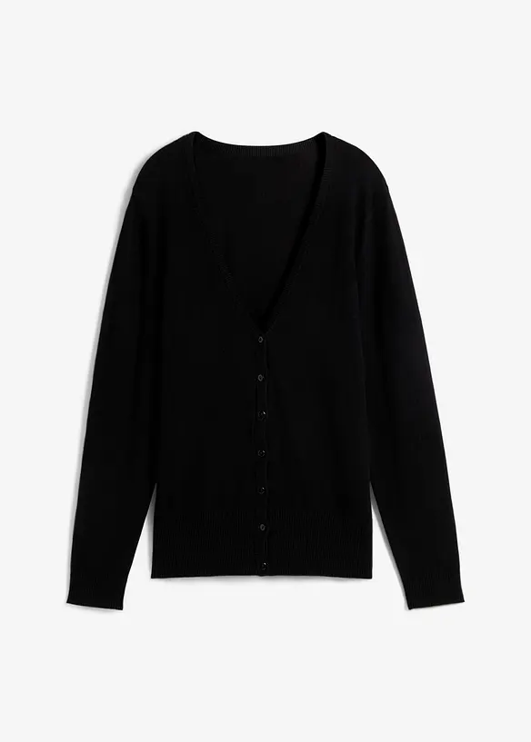 Feinstrickjacke mit Knopfleiste in schwarz von vorne - bonprix