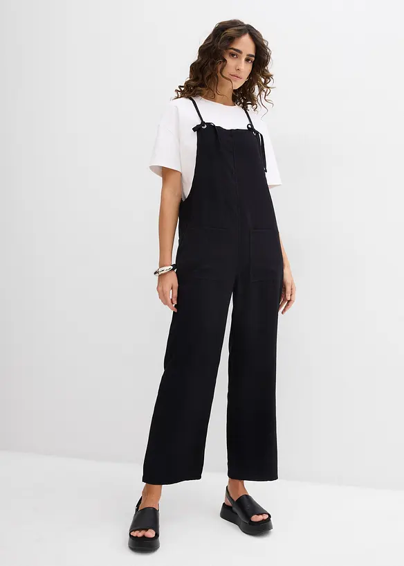 Jumpsuit aus softer Viskose in schwarz von vorne (Totalaufnahme) - bonprix