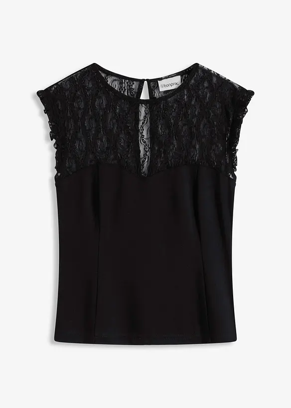 Top mit Spitze in schwarz von vorne - bonprix