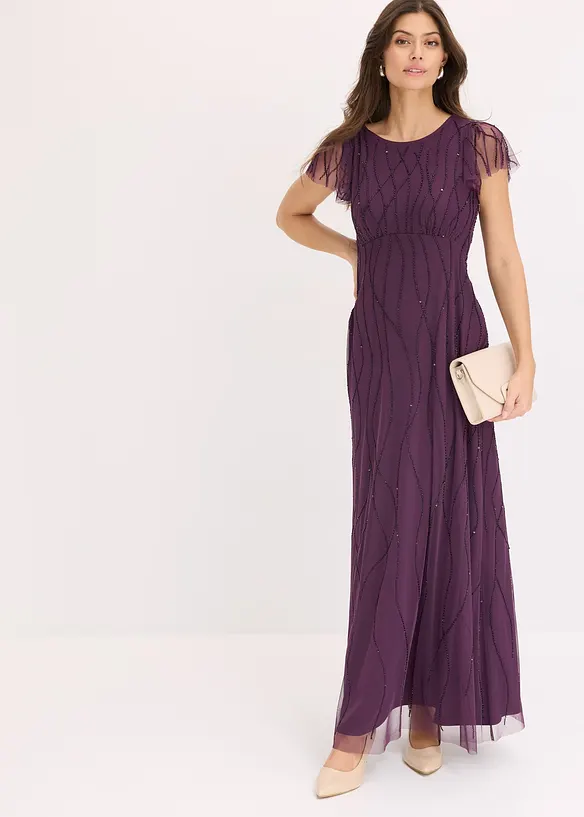 Maxikleid aus zartem Tüll mit Perlenstickerei in lila von vorne (Totalaufnahme) - bonprix Maxikleid aus zartem Tüll mit Perlenstickerei in lila von vorne (Totalaufnahme) - bonprix