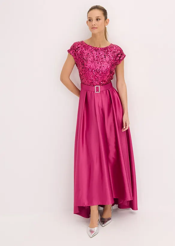 Abendkleid aus glänzendem Satin mit Pailletten in pink von vorne (Totalaufnahme) - bonprix Abendkleid aus glänzendem Satin mit Pailletten in pink von vorne (Totalaufnahme) - bonprix