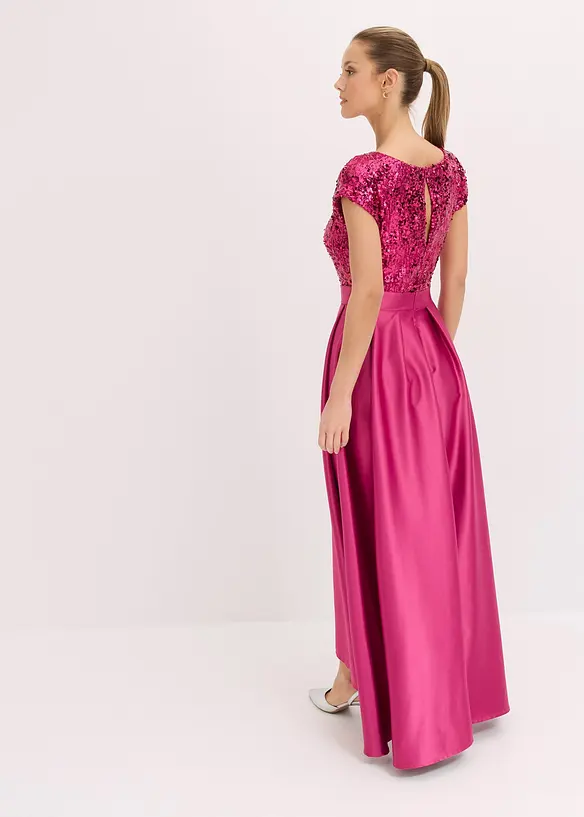 Abendkleid aus glänzendem Satin mit Pailletten in pink von hinten (Totalaufnahme) - bonprix Abendkleid aus glänzendem Satin mit Pailletten in pink von hinten (Totalaufnahme) - bonprix