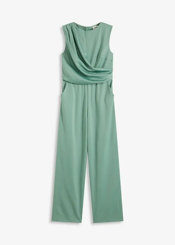 Overall aus glänzendem Satin in grün von vorne - bonprix