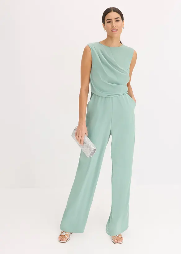 Overall aus glänzendem Satin in grün von vorne (Totalaufnahme) - bonprix