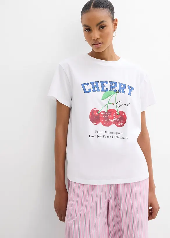 T-Shirt aus reiner Bio-Baumwolle, bedruckt in weiß von vorne (im Anschnitt) - bonprix T-Shirt aus reiner Bio-Baumwolle, bedruckt in weiß von vorne (im Anschnitt) - bonprix