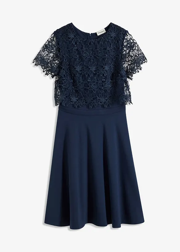 Midikleid mit Spitze in blau von vorne - bonprix
