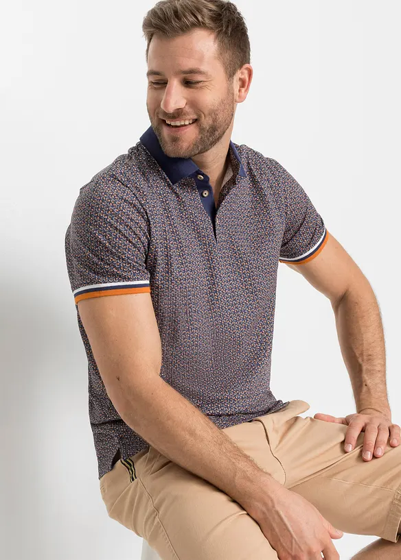 Jersey Poloshirt aus reiner Bio-Baumwolle, Kurzarm in blau von vorne (im Anschnitt) - bonprix